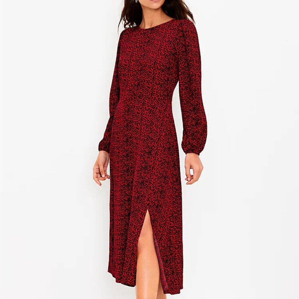 NWT - Animal Print Slit Side Midi Dress - Tango Red - Size 4